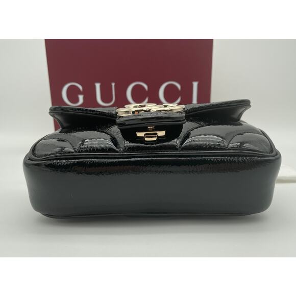 NEW!  GUCCI BLACK PATENT LEATHER MARMONT GG CROSSBODY BAG PURSE BOX AUTHENTIC - Picture 10 of 13